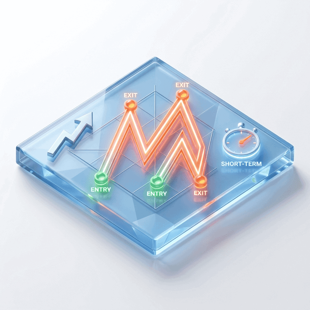 Short-term price chart marked with entry and exit points