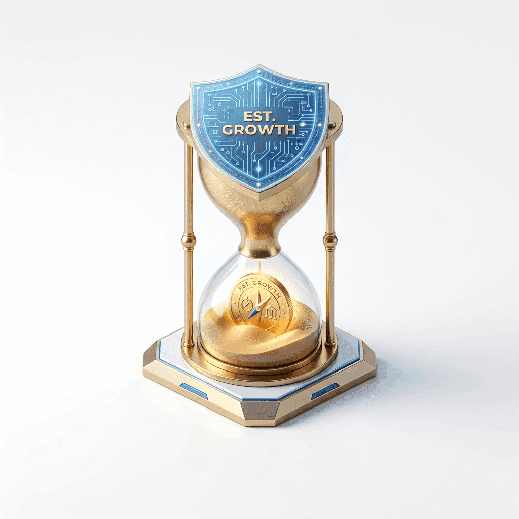 A gold hourglass representing long-term retirement growth