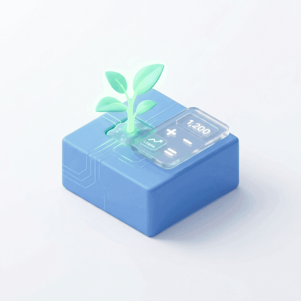 Investment calculator beside a growing plant